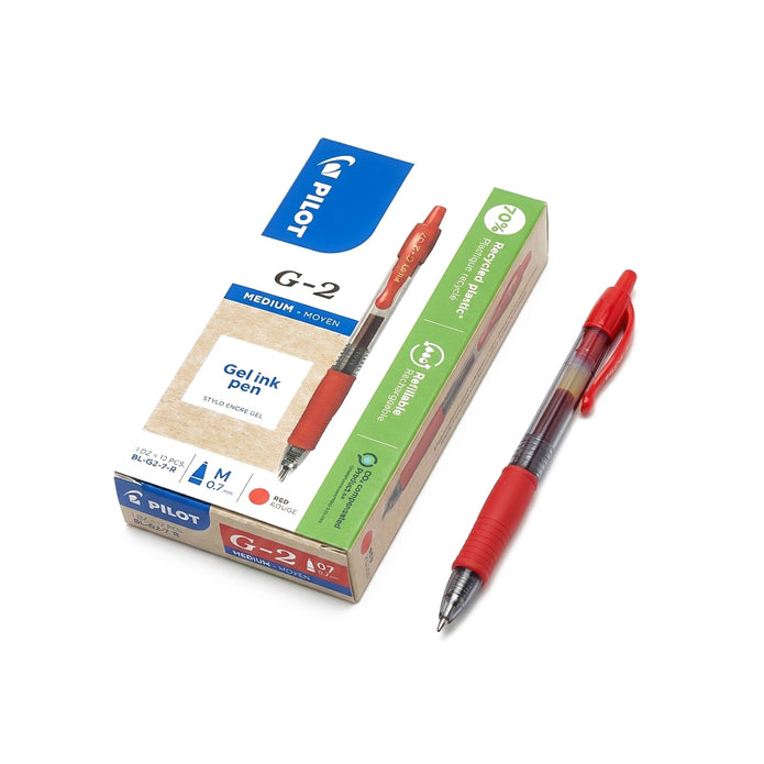 Stylo gel PILOT G-2 – Pointe moyenne 0,7 mm (Rouge / Bleu / Vert)
