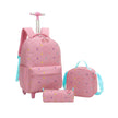 Set Cartable Trolley Fille 3 Pièces – Sac à Dos à Roulettes + Sac Lunch + Trousse – Motif Cœurs