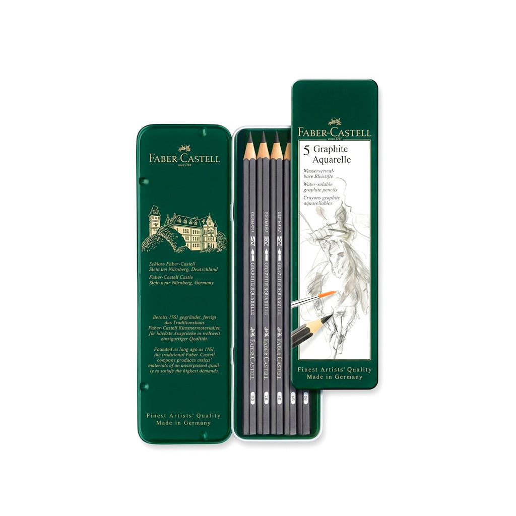 Crayons Graphite Aquarellables PITT – Boîte Métal de 5 | Faber-Castell (Petit Modèle)