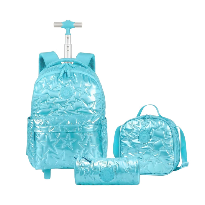 Cartable Scolaire Fille à Roulettes Brillant Étoiles – Set 3 Pièces
