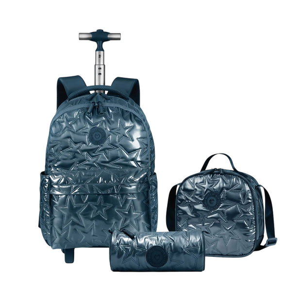 Cartable Scolaire Fille à Roulettes Brillant Étoiles – Set 3 Pièces