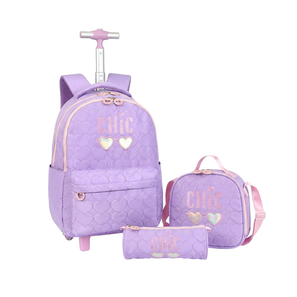 Cartable à Roulettes Fille 3 Pièces CHIC – Maternelle & Primaire