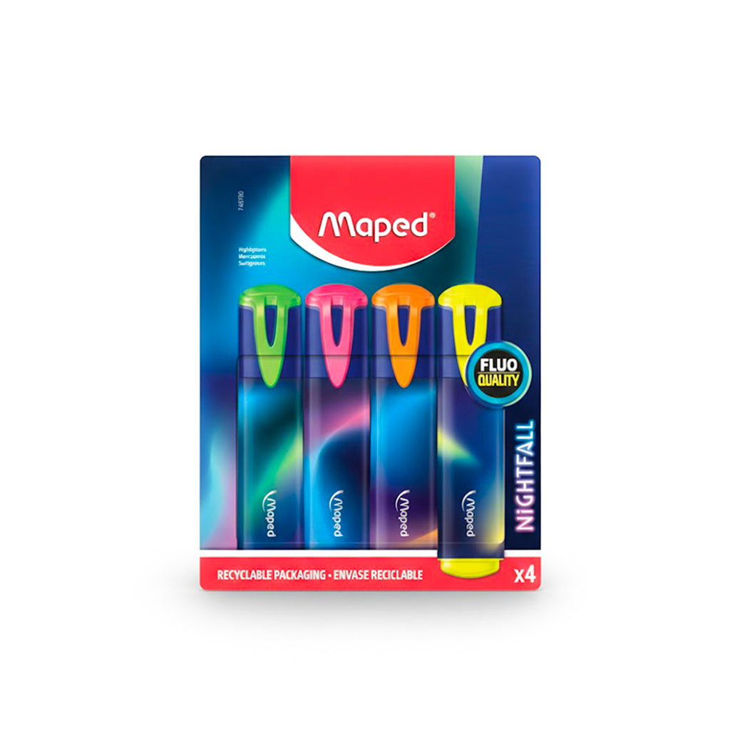 Blister Cartonné de 4 Surligneurs MAPED Nightfall