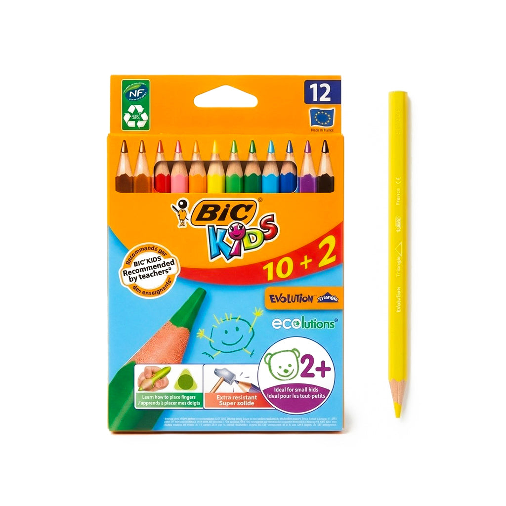 Crayons de Couleurs Triangulaires BIC Kids Evolution – 12 Crayons