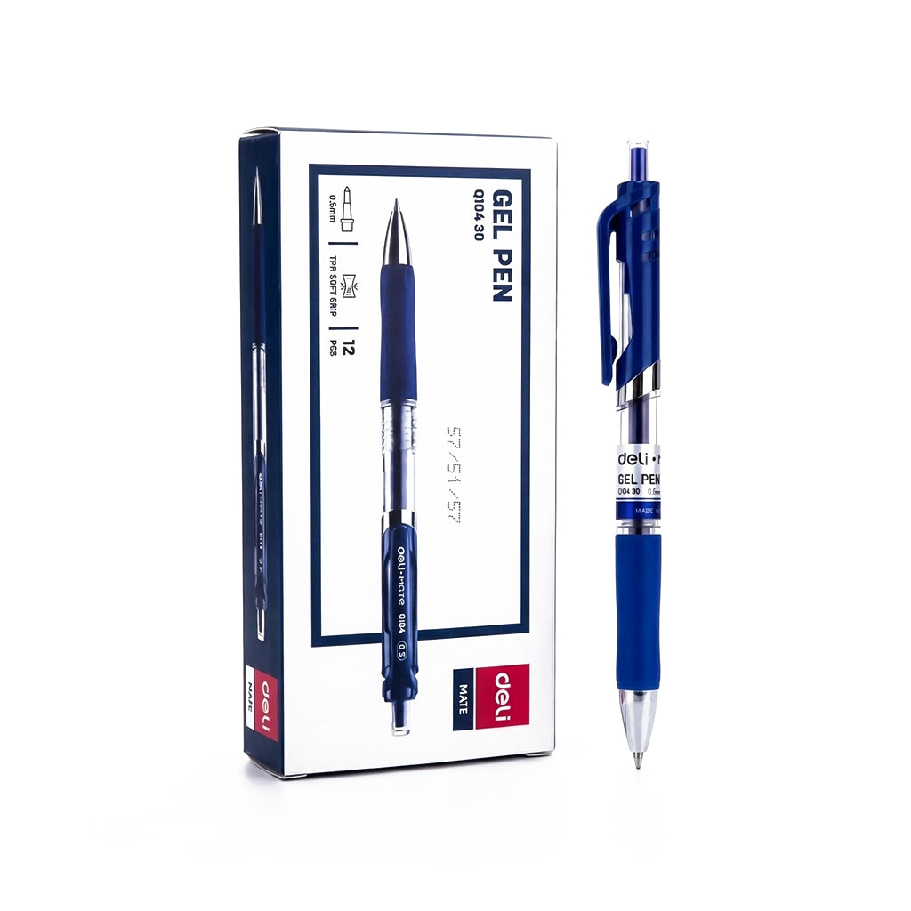 Stylo Gel 0,5 mm Bleu Deli Q10430 – Écriture Fluide et Précise