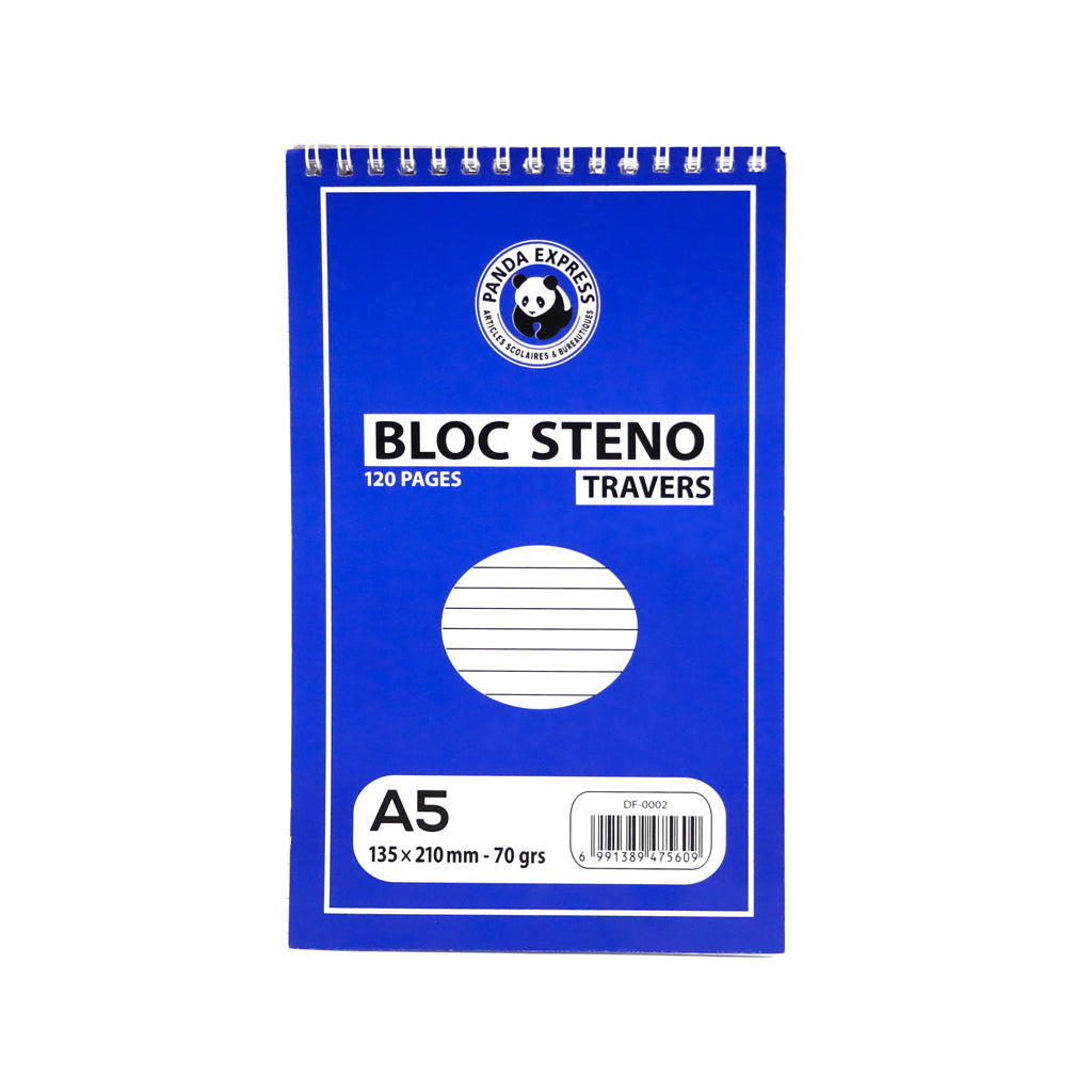 Bloc Steno A5 124 Pages – Cahier Spiralé Travers (Papier 70g)