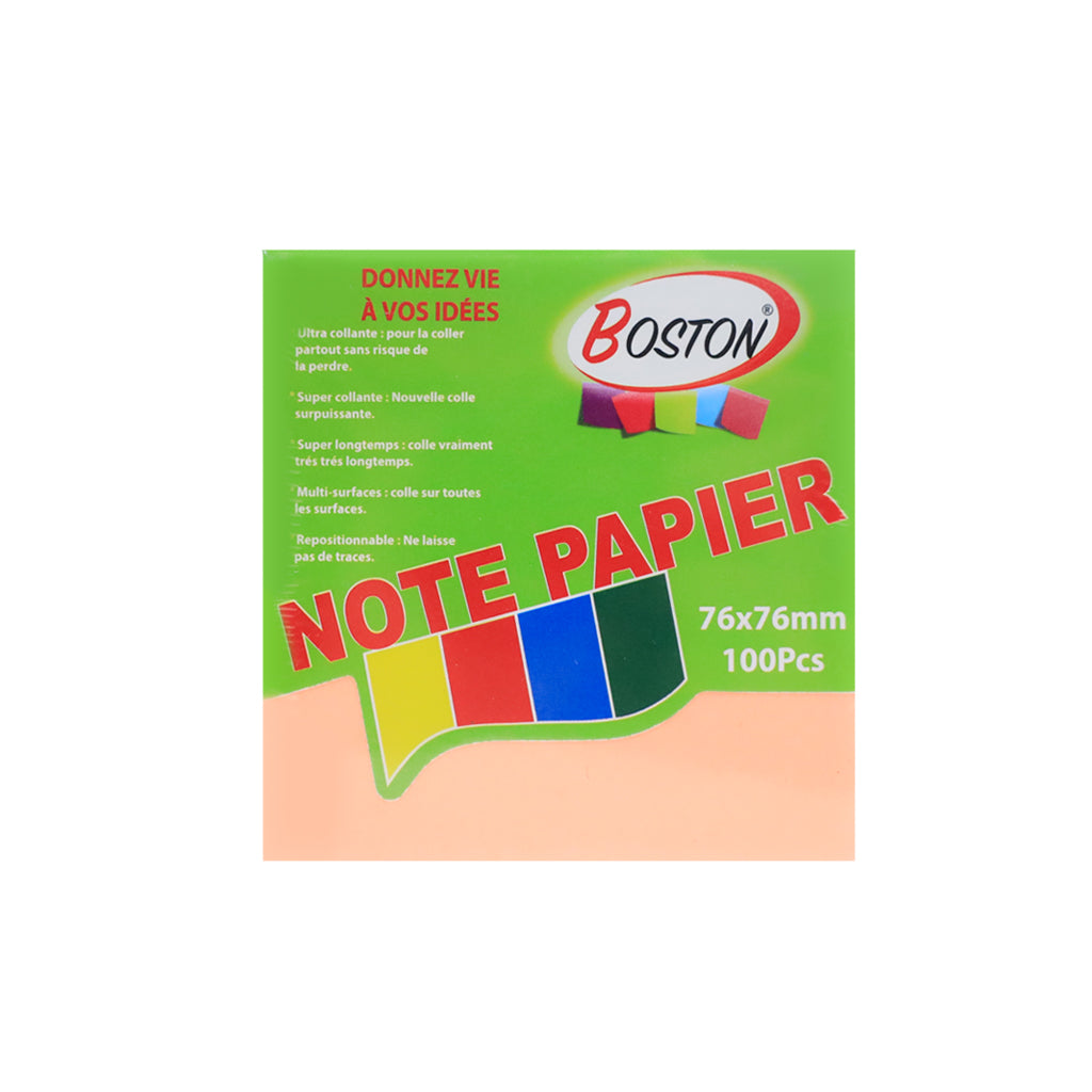 Boston Sticky Notes 76×76 mm – 100 feuilles (couleurs assorties)