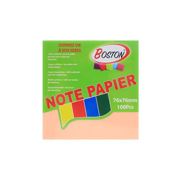 Boston Sticky Notes 76×76 mm – 100 feuilles (couleurs assorties)