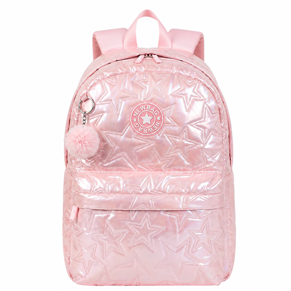 Sac à Dos Fille Brillant Étoiles – Effet Verni & Pompon