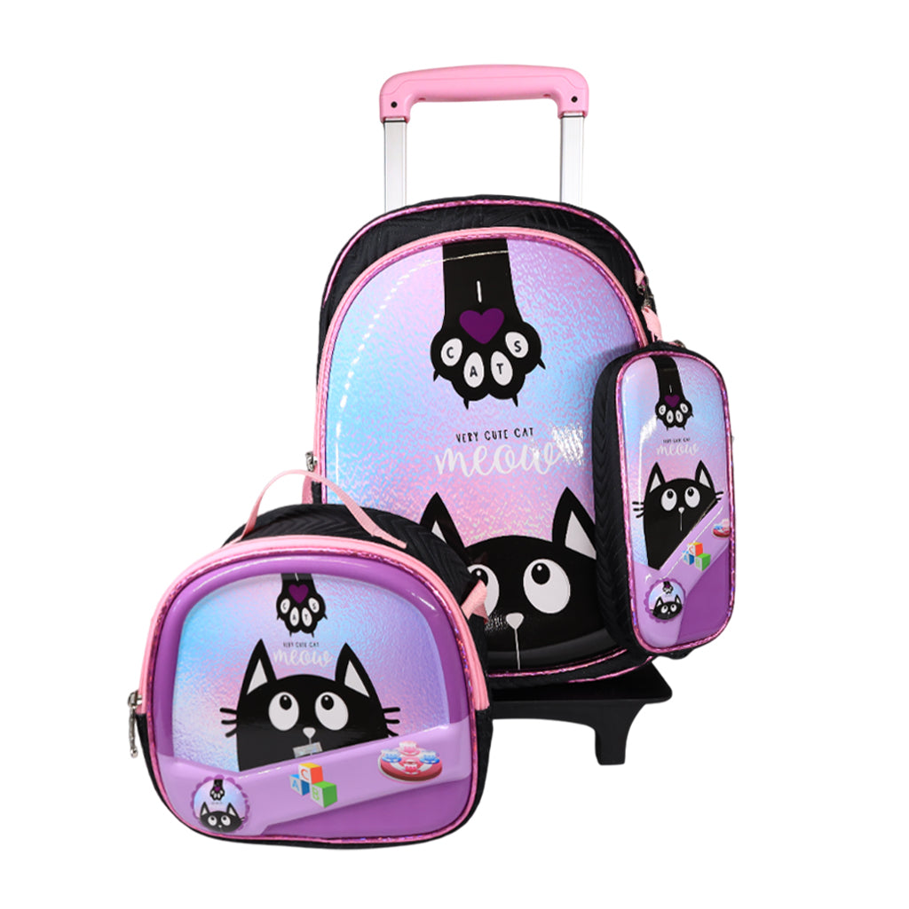 Pack Scolaire 3 Pièces Premium – Cartable à Roulettes Trolley 3D